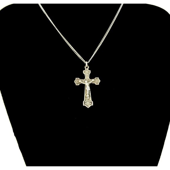 Rose Crucifix Cross Pendant on Chain Necklace - Picture 7 of 8